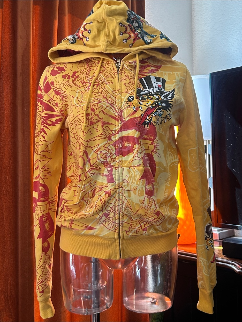 Ed Hardy Yellow & Red Graphic Zip-Up Hoodie Jacket
